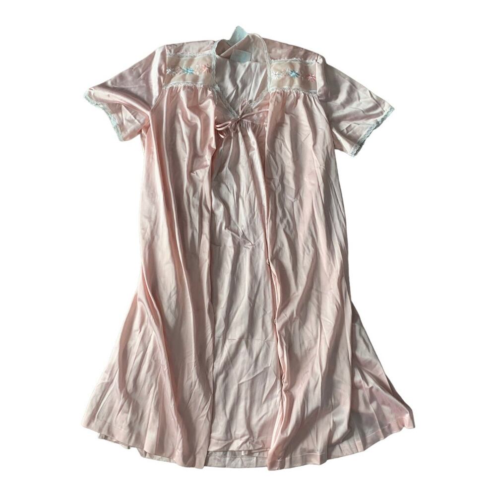 Vintage Jolie womens medium pink Two piece  sleep pajamas neglige robe